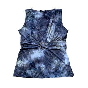 Vintage 90s Y2K 2000s Blue Paisley Print V Neck Sleeveless Top Large